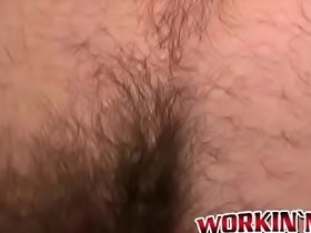 Mature guy shows off his hairy body and tugs on his big cock